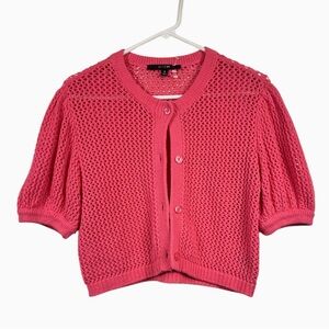 TOCCIN Women’s Samantha Crochet Knit Pink Cardigan Cropped Sweater Size Small